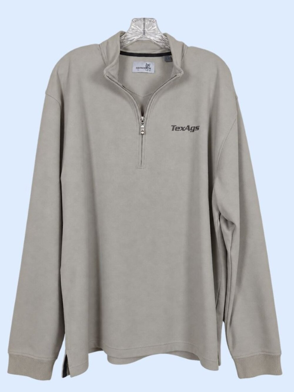 Ashworth TexAgs Light Beige Quarter Zip Pullover long sleeve Sweatshirt 2XL